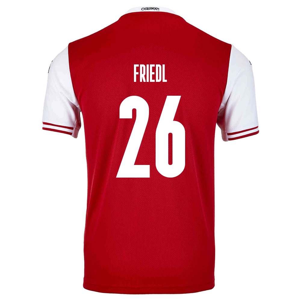 Kinder Österreichische Fussballnationalmannschaft Marco Friedl #26 Heimtrikot Rot 2021 Trikot