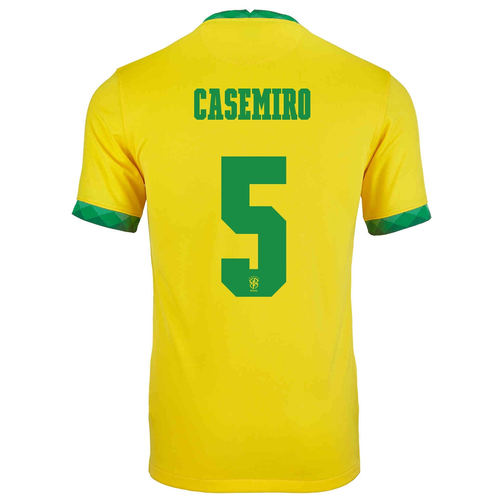 Kinder Brasilianische Fussballnationalmannschaft Casemiro #5 Heimtrikot Gelb 2021 Trikot