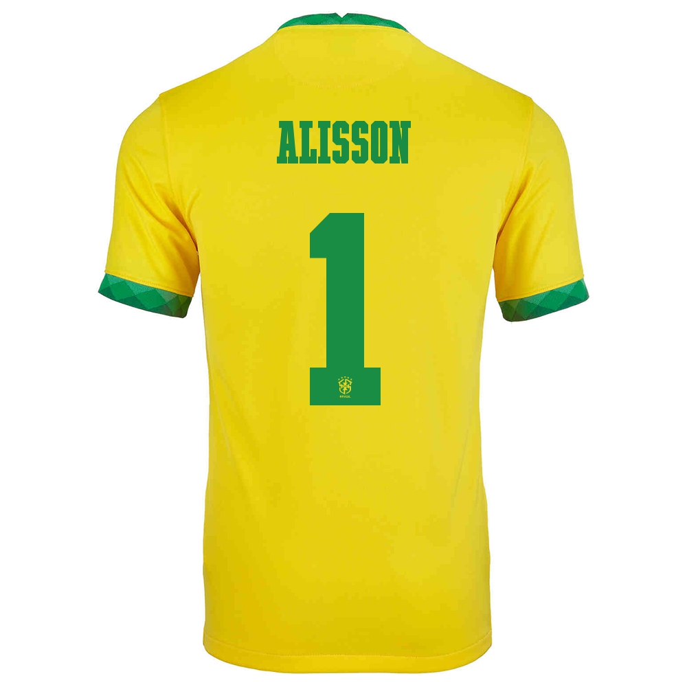 Kinder Brasilianische Fussballnationalmannschaft Alisson #1 Heimtrikot Gelb 2021 Trikot