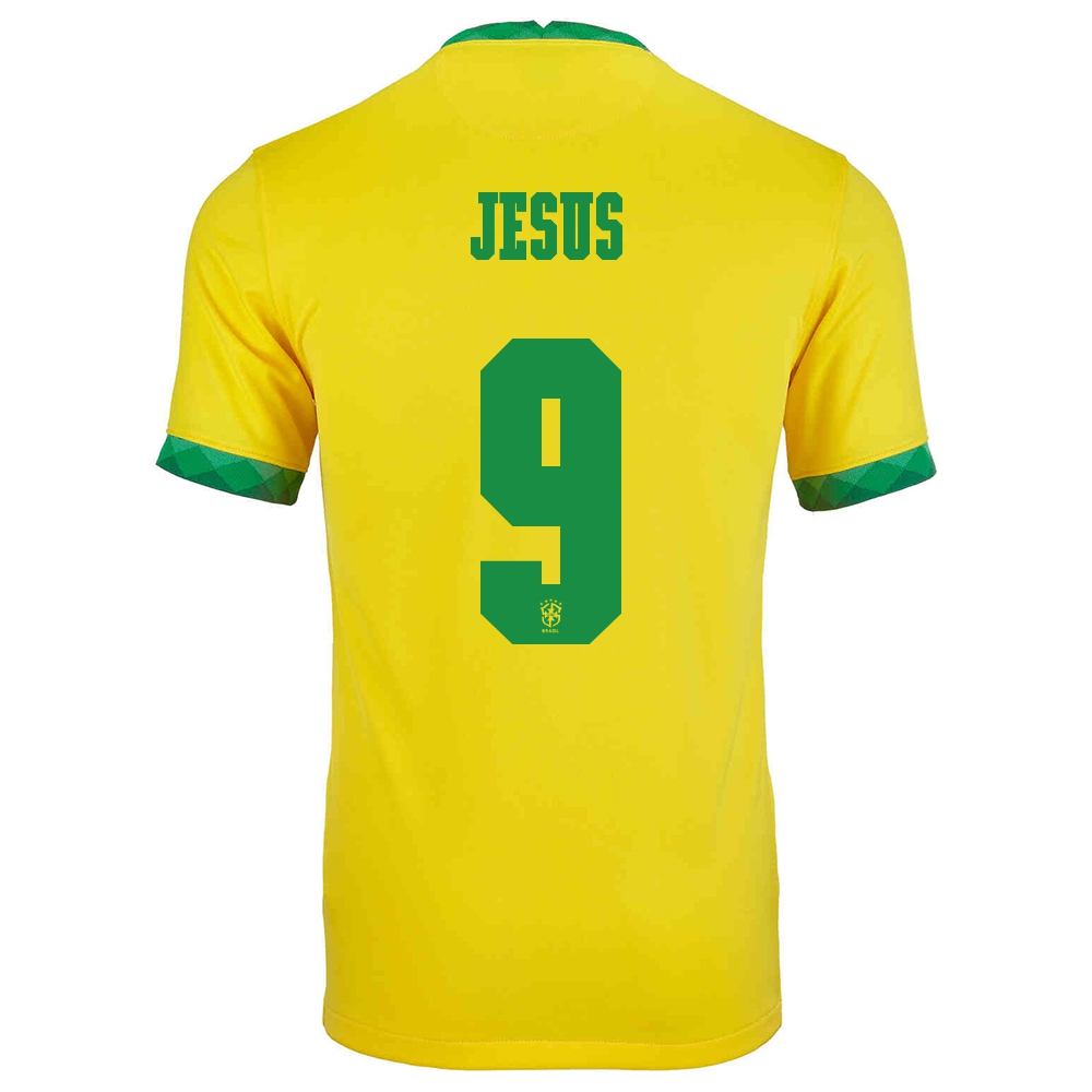 Kinder Brasilianische Fussballnationalmannschaft Gabriel Jesus #9 Heimtrikot Gelb 2021 Trikot