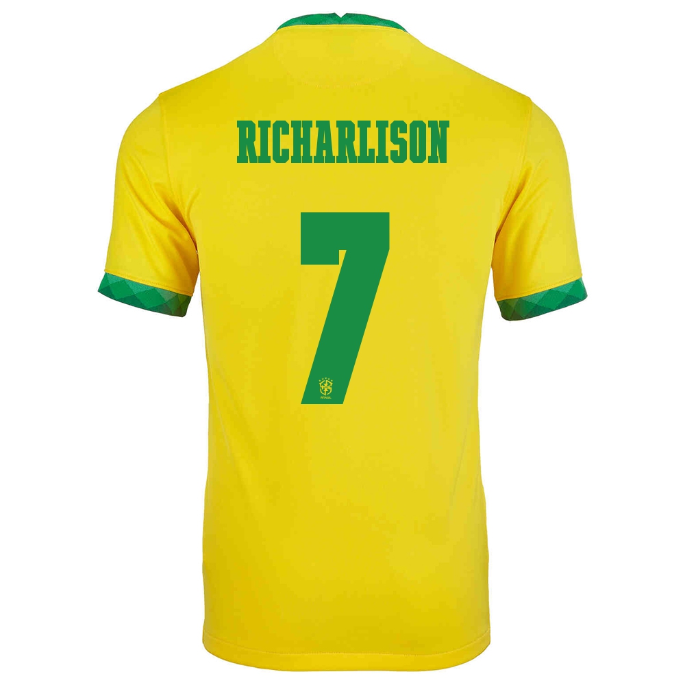 Kinder Brasilianische Fussballnationalmannschaft Richarlison #7 Heimtrikot Gelb 2021 Trikot
