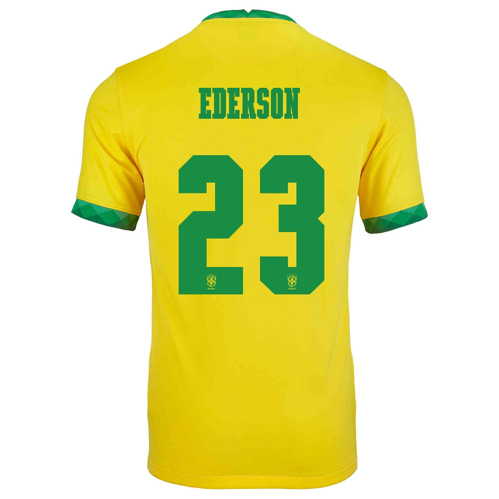 Kinder Brasilianische Fussballnationalmannschaft Ederson #23 Heimtrikot Gelb 2021 Trikot
