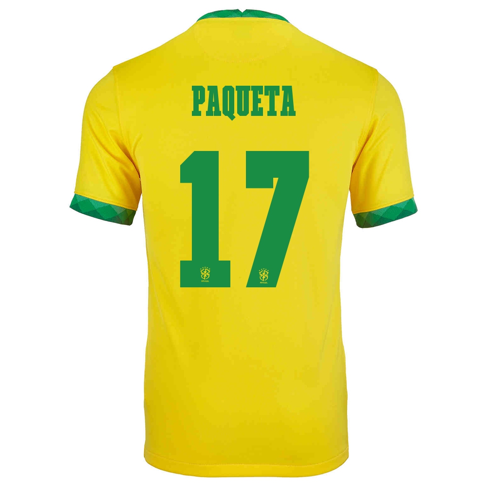 Kinder Brasilianische Fussballnationalmannschaft Lucas Paqueta #17 Heimtrikot Gelb 2021 Trikot
