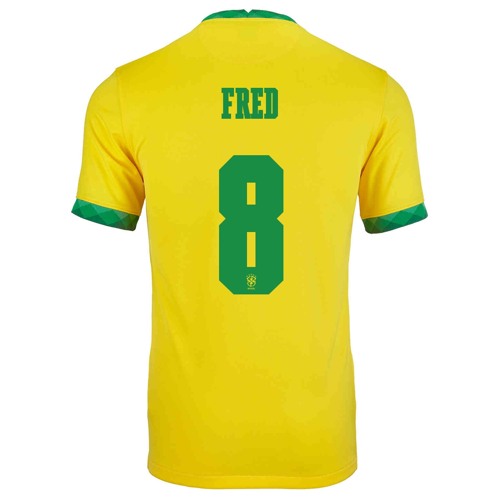 Kinder Brasilianische Fussballnationalmannschaft Fred #8 Heimtrikot Gelb 2021 Trikot