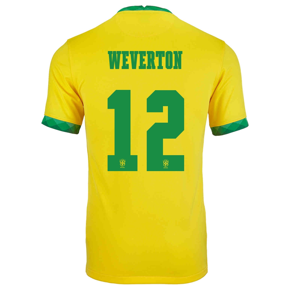Kinder Brasilianische Fussballnationalmannschaft Weverton #12 Heimtrikot Gelb 2021 Trikot