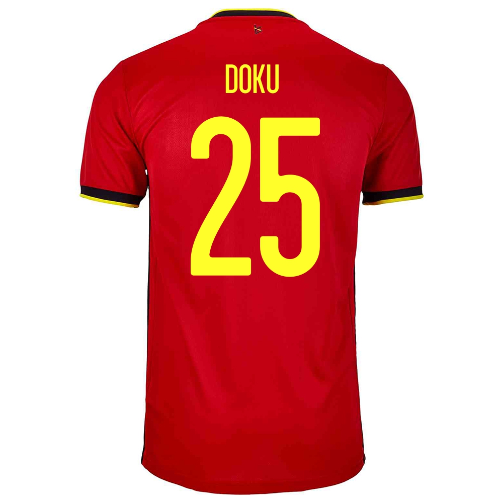Damen Belgische Fussballnationalmannschaft Jeremy Doku #25 Heimtrikot Rot 2021 Trikot