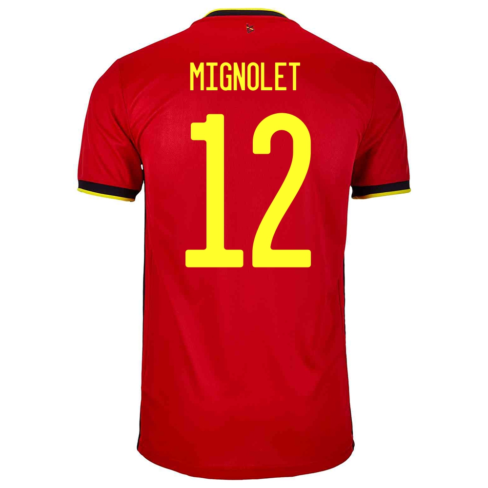 Kinder Belgische Fussballnationalmannschaft Simon Mignolet #12 Heimtrikot Rot 2021 Trikot