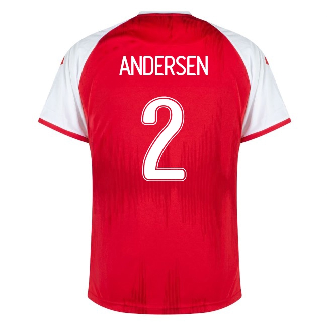 Kinder Dänische Fussballnationalmannschaft Joachim Andersen #2 Heimtrikot Rot 2021 Trikot