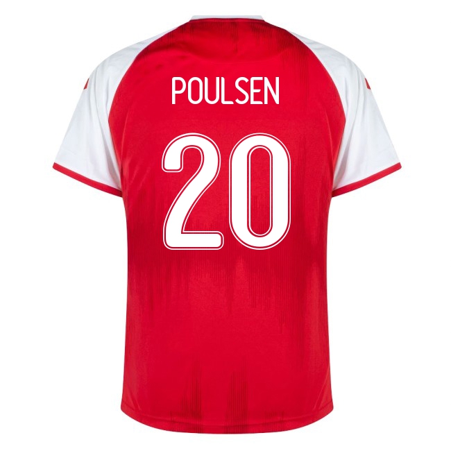 Kinder Dänische Fussballnationalmannschaft Yussuf Poulsen #20 Heimtrikot Rot 2021 Trikot