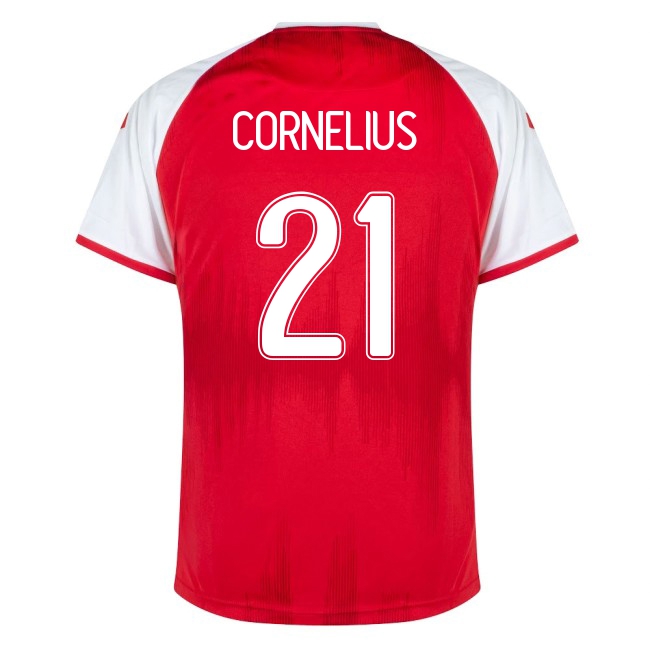 Damen Dänische Fussballnationalmannschaft Andreas Cornelius #21 Heimtrikot Rot 2021 Trikot