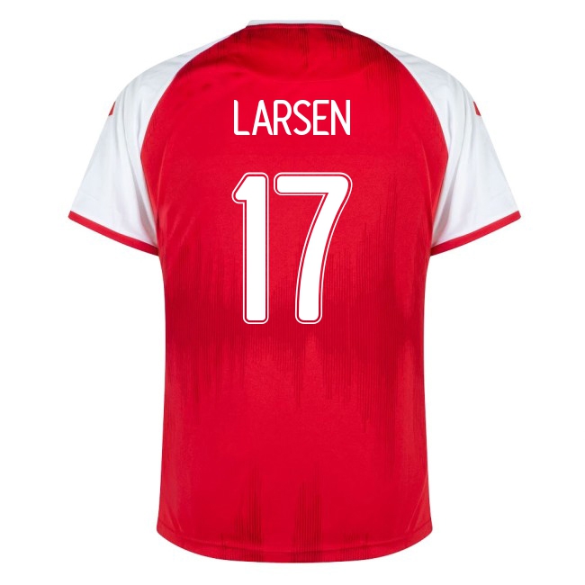 Kinder Dänische Fussballnationalmannschaft Jens Stryger Larsen #17 Heimtrikot Rot 2021 Trikot