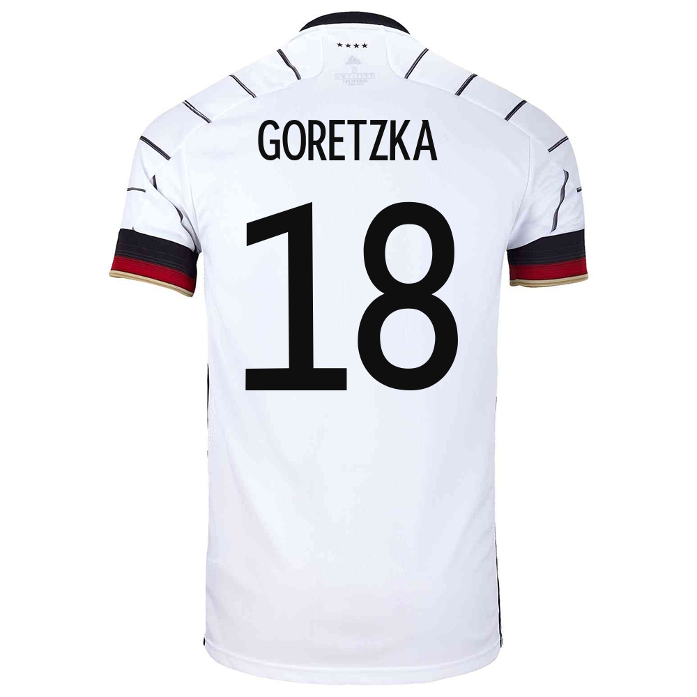 Kinder Deutsche Fussballnationalmannschaft Leon Goretzka #18 Heimtrikot Weiß 2021 Trikot