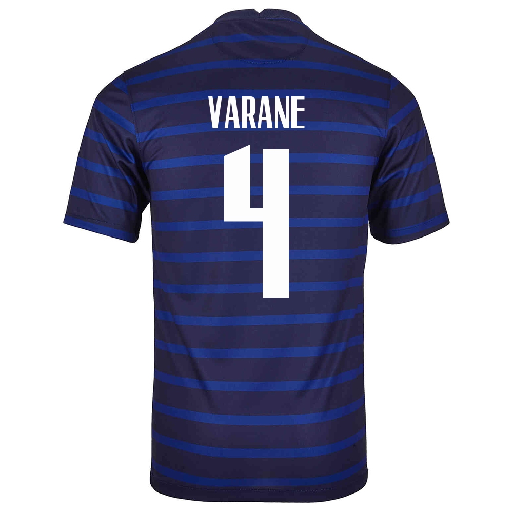 Herren Französische Fussballnationalmannschaft Raphaël Varane #4 Heimtrikot Dunkelblau 2021 Trikot