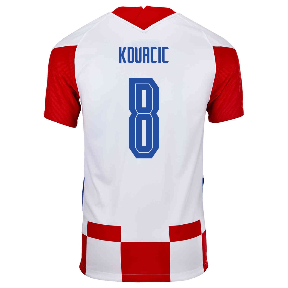 Herren Kroatische Fussballnationalmannschaft Mateo Kovacic #8 Heimtrikot Rot Weiß 2021 Trikot