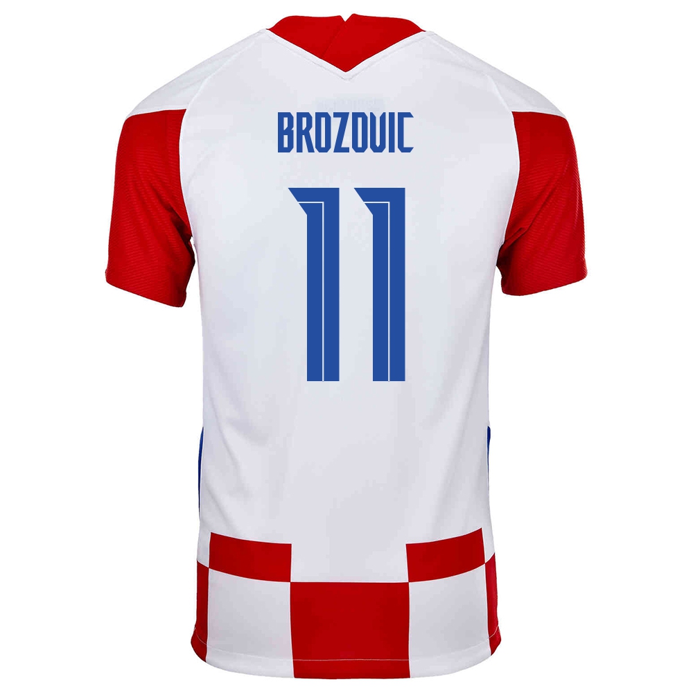 Damen Kroatische Fussballnationalmannschaft Marcelo Brozovic #11 Heimtrikot Rot Weiß 2021 Trikot