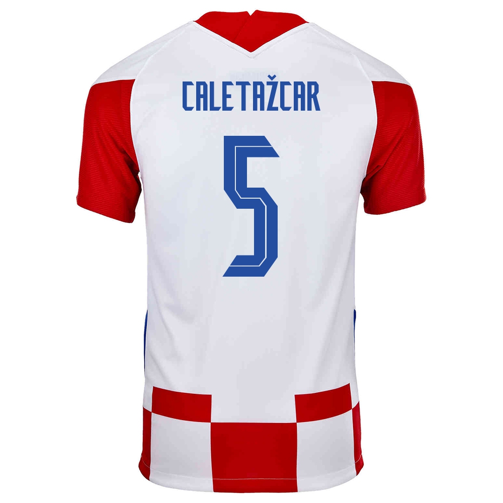 Kinder Kroatische Fussballnationalmannschaft Duje Caleta-car #5 Heimtrikot Rot Weiß 2021 Trikot