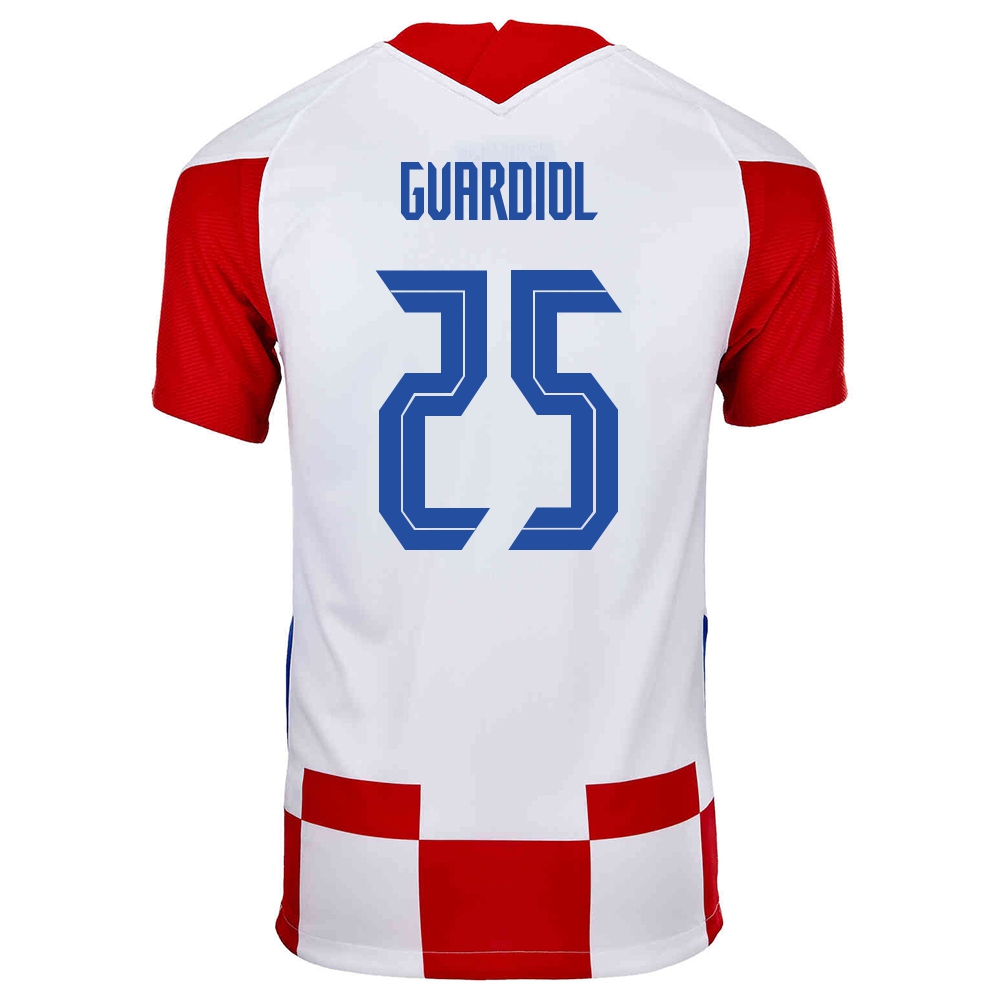 Damen Kroatische Fussballnationalmannschaft Josko Gvardiol #25 Heimtrikot Rot Weiß 2021 Trikot