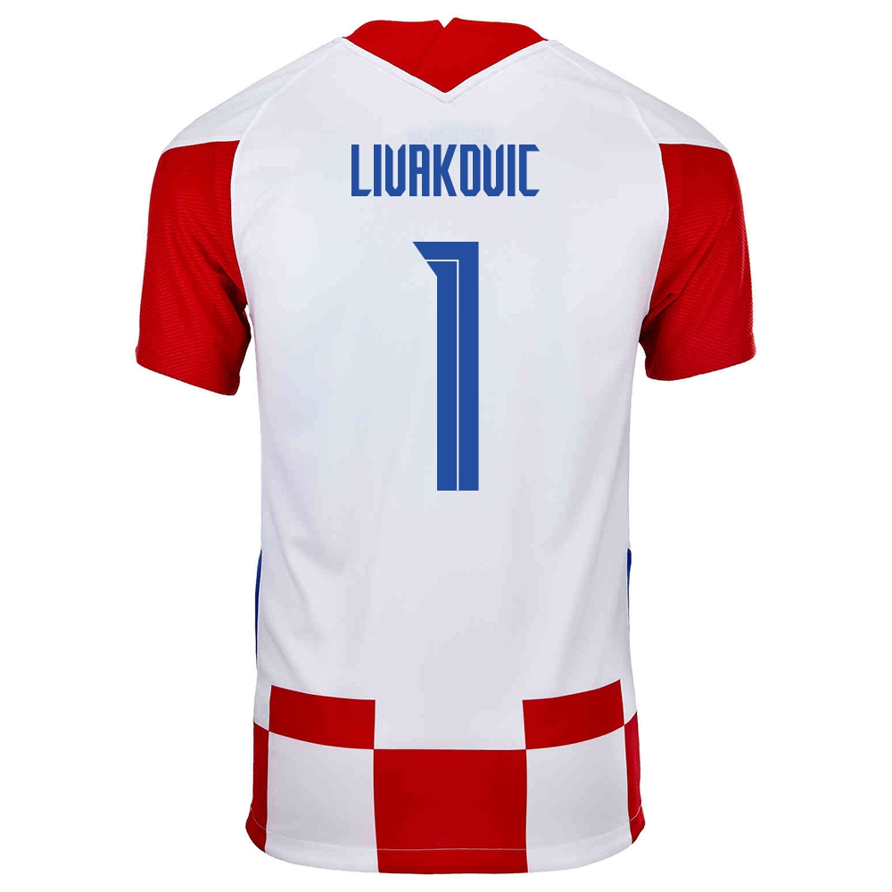 Kinder Kroatische Fussballnationalmannschaft Dominik Livakovic #1 Heimtrikot Rot Weiß 2021 Trikot
