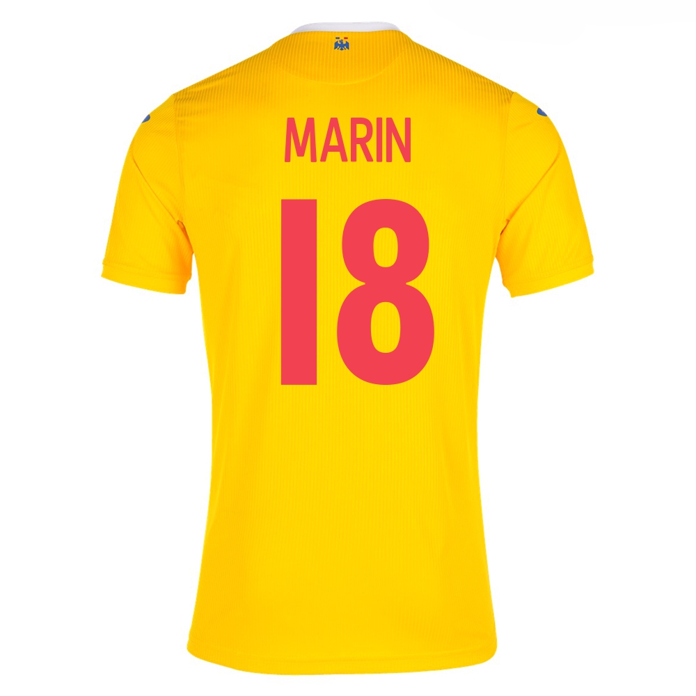 Kinder Rumänische Fussballnationalmannschaft Razvan Marin #18 Heimtrikot Gelb 2021 Trikot