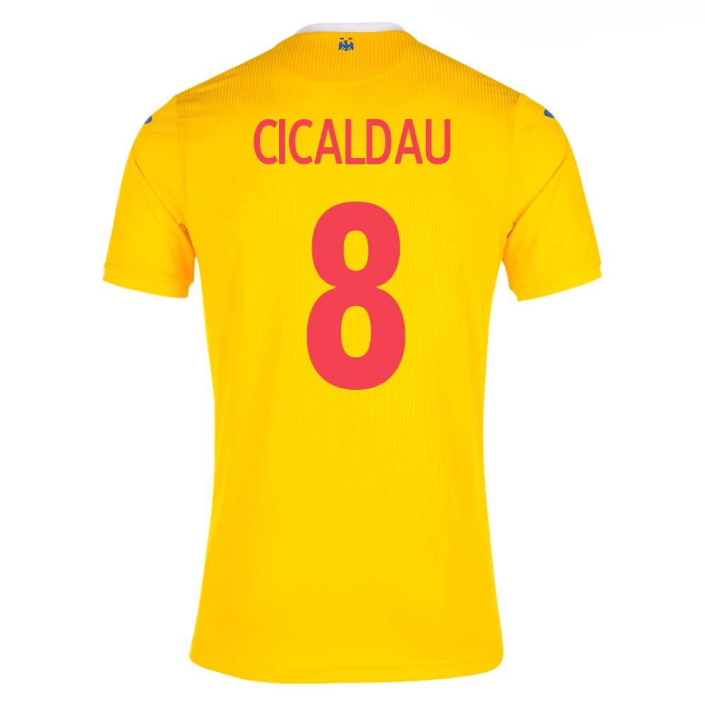 Herren Rumänische Fussballnationalmannschaft Alexandru Cicaldau #8 Heimtrikot Gelb 2021 Trikot