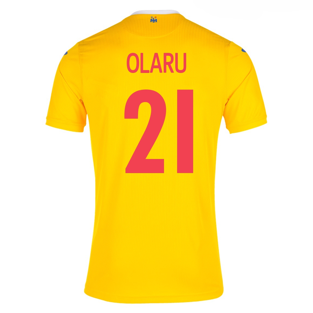 Kinder Rumänische Fussballnationalmannschaft Darius Olaru #21 Heimtrikot Gelb 2021 Trikot