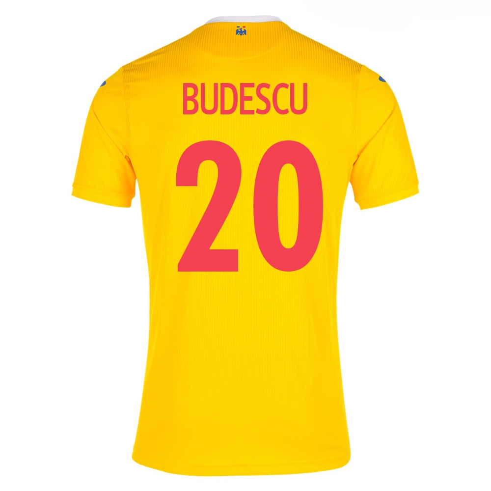 Kinder Rumänische Fussballnationalmannschaft Constantin Budescu #20 Heimtrikot Gelb 2021 Trikot