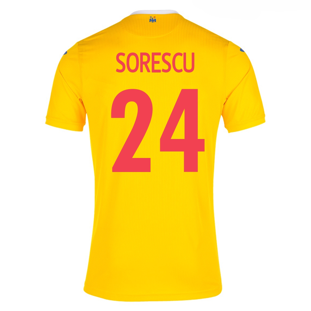 Kinder Rumänische Fussballnationalmannschaft Deian Sorescu #24 Heimtrikot Gelb 2021 Trikot
