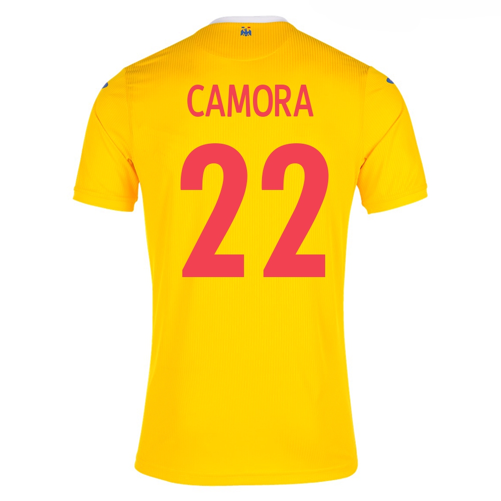 Kinder Rumänische Fussballnationalmannschaft Mario Camora #22 Heimtrikot Gelb 2021 Trikot