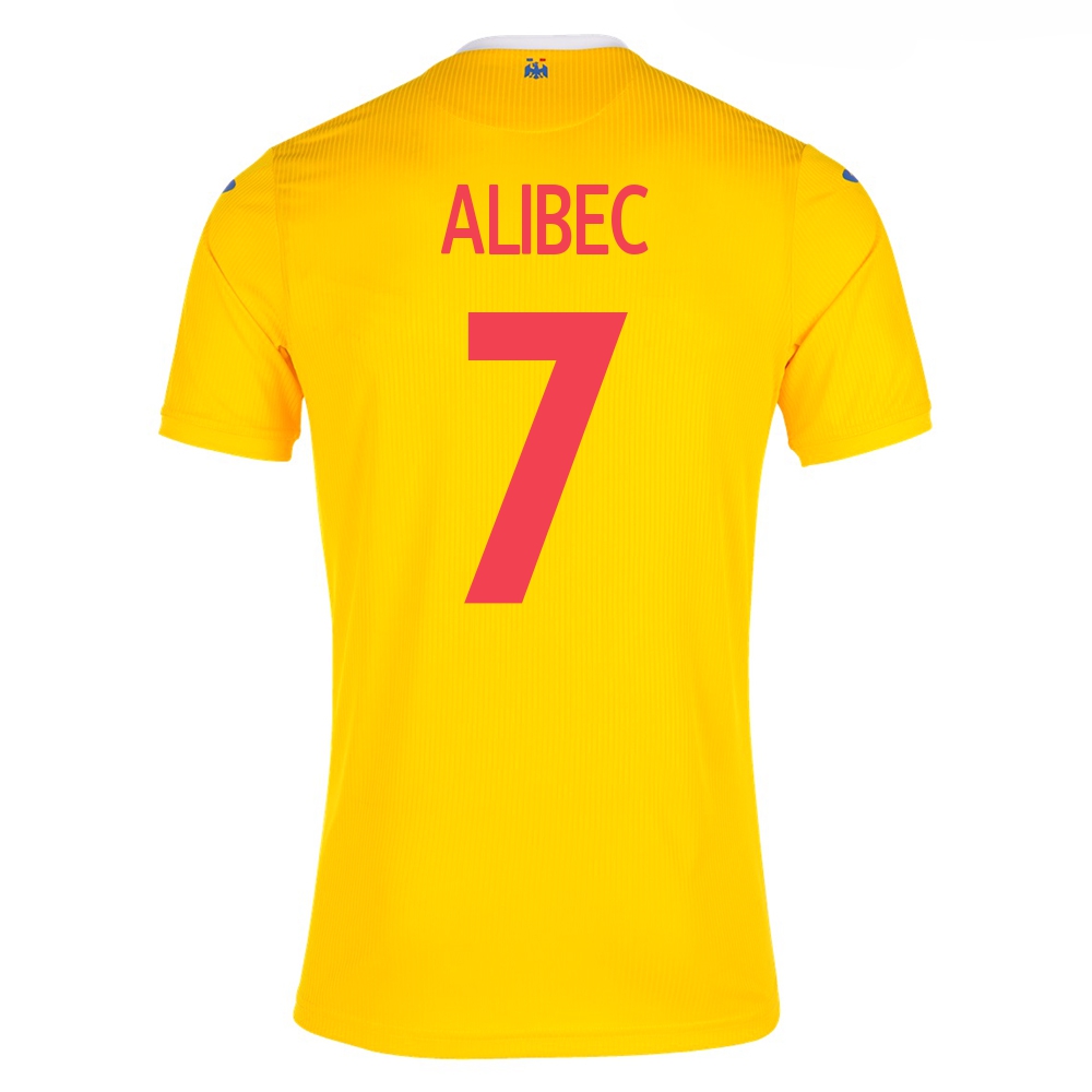 Kinder Rumänische Fussballnationalmannschaft Denis Alibec #7 Heimtrikot Gelb 2021 Trikot
