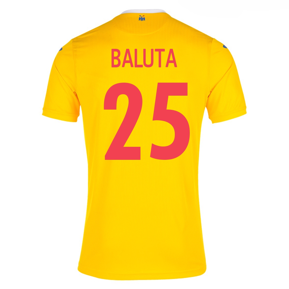 Kinder Rumänische Fussballnationalmannschaft Alexandru Baluta #25 Heimtrikot Gelb 2021 Trikot
