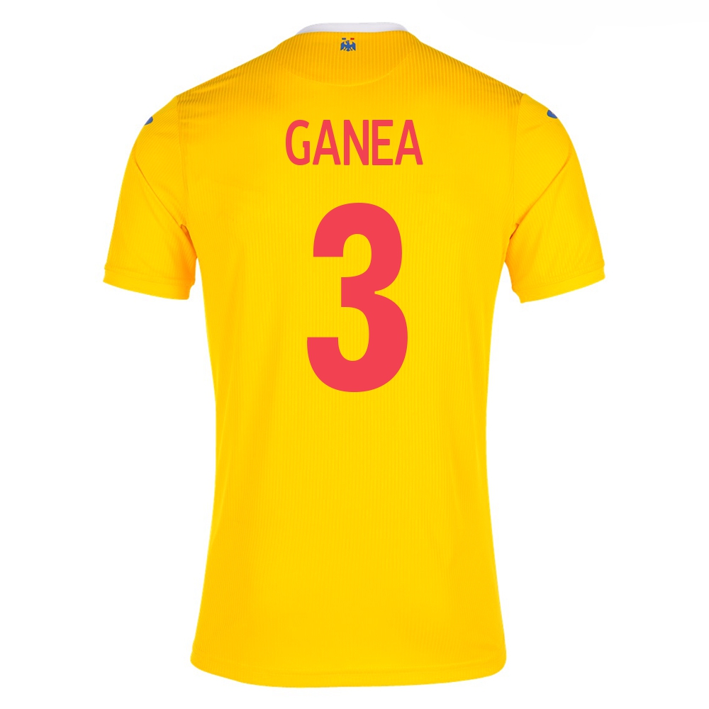 Damen Rumänische Fussballnationalmannschaft Cristian Ganea #3 Heimtrikot Gelb 2021 Trikot