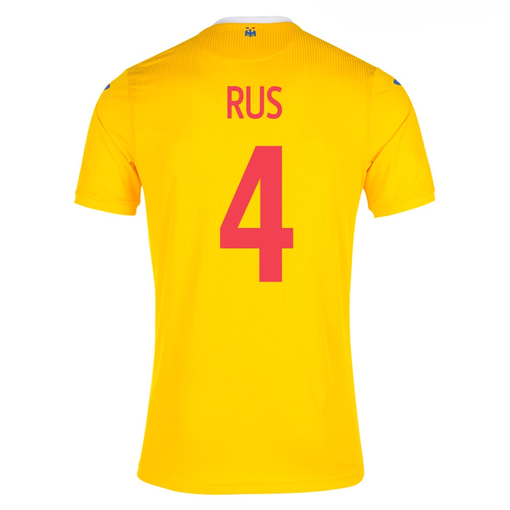 Kinder Rumänische Fussballnationalmannschaft Adrian Rus #4 Heimtrikot Gelb 2021 Trikot