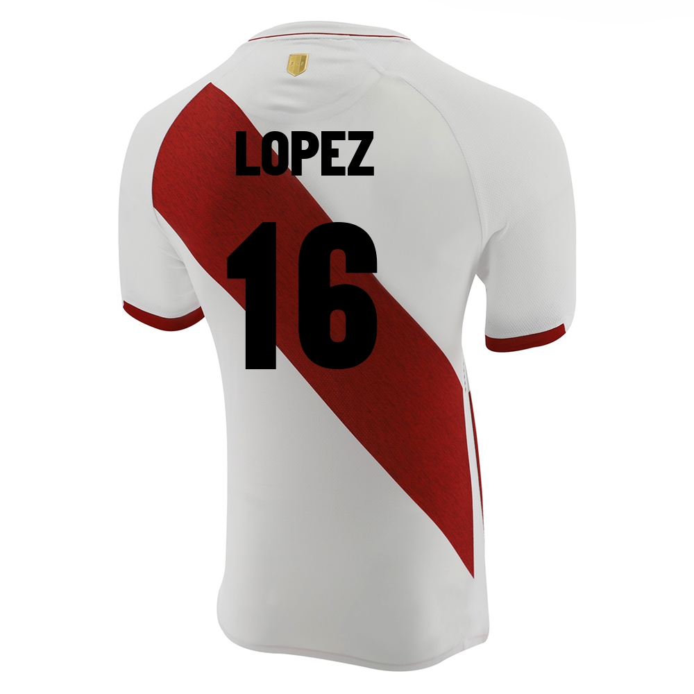 Kinder Peruanische Fussballnationalmannschaft Marcos Lopez #16 Heimtrikot Weiß 2021 Trikot