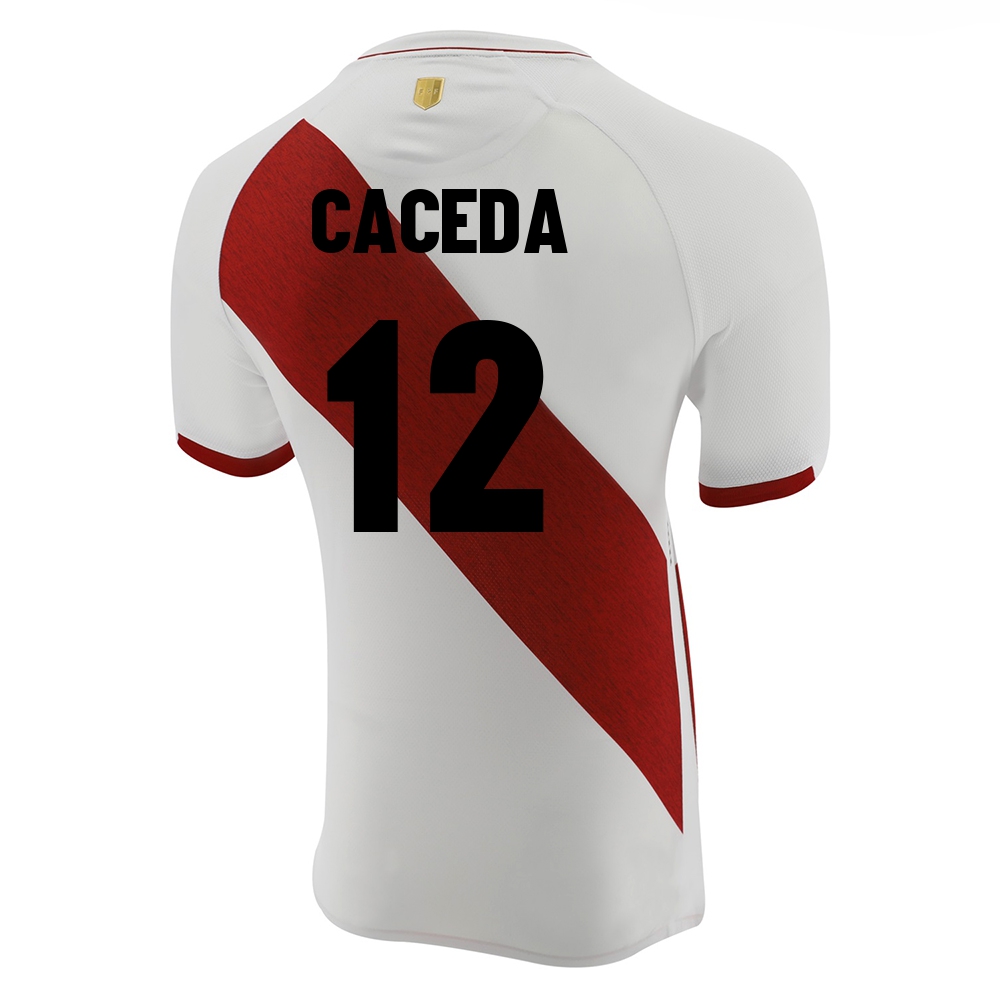 Kinder Peruanische Fussballnationalmannschaft Carlos Caceda #12 Heimtrikot Weiß 2021 Trikot