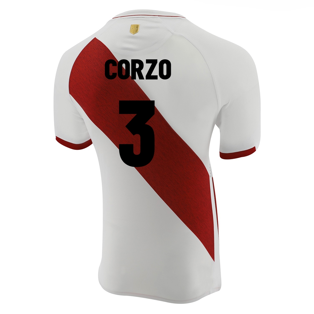 Kinder Peruanische Fussballnationalmannschaft Aldo Corzo #3 Heimtrikot Weiß 2021 Trikot