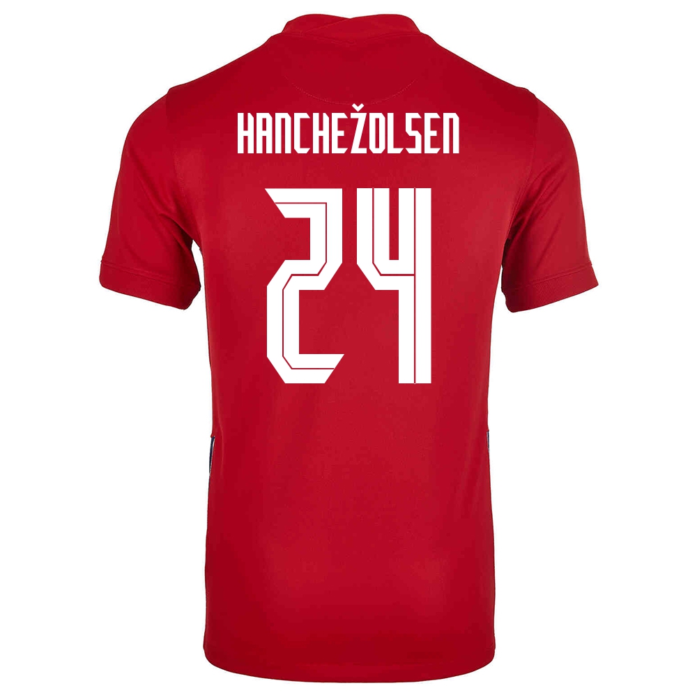 Damen Norwegische Fussballnationalmannschaft Andreas Hanche-olsen #24 Heimtrikot Rot 2021 Trikot