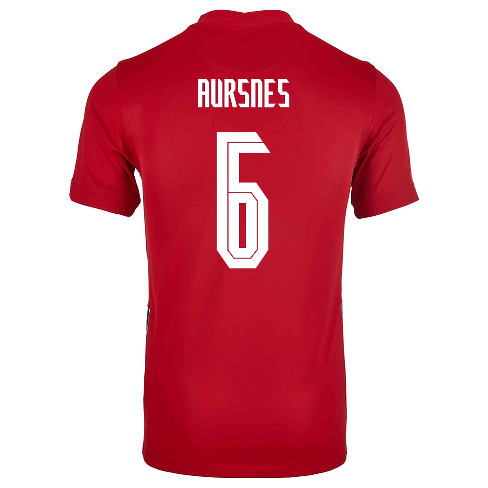 Herren Norwegische Fussballnationalmannschaft Fredrik Aursnes #6 Heimtrikot Rot 2021 Trikot