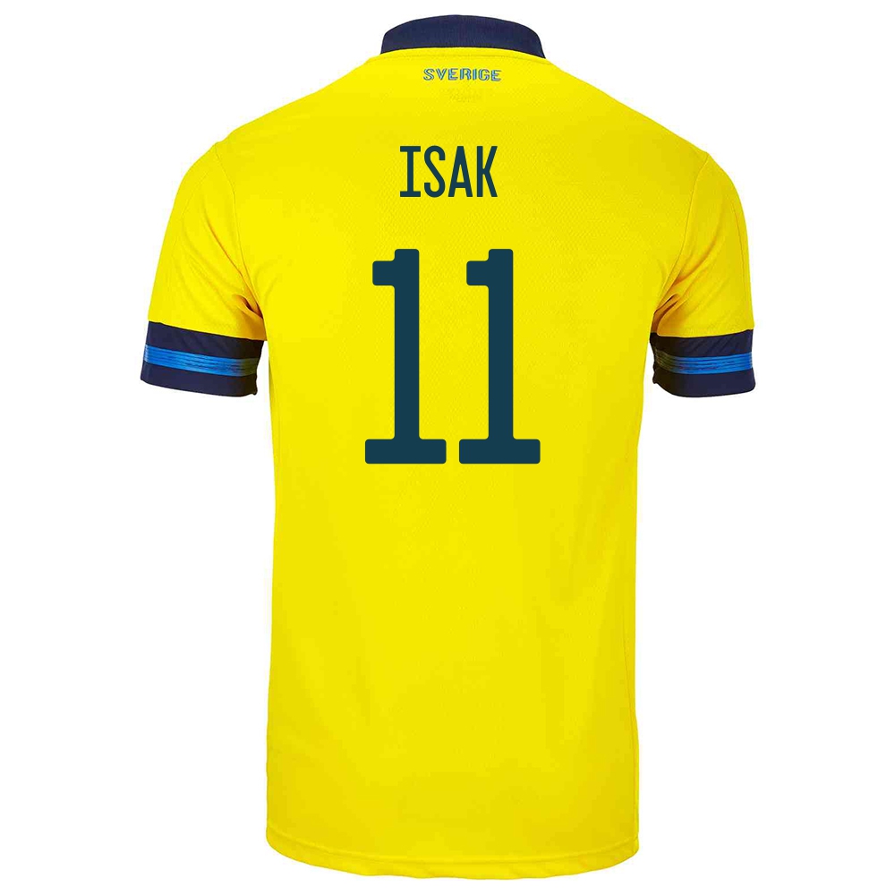 Damen Schwedische Fussballnationalmannschaft Alexander Isak #11 Heimtrikot Gelb 2021 Trikot