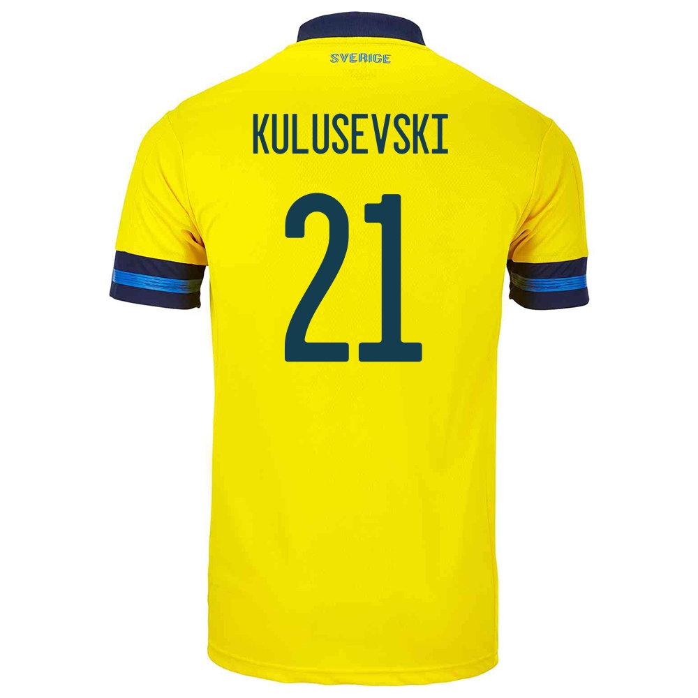 Herren Schwedische Fussballnationalmannschaft Dejan Kulusevski #21 Heimtrikot Gelb 2021 Trikot