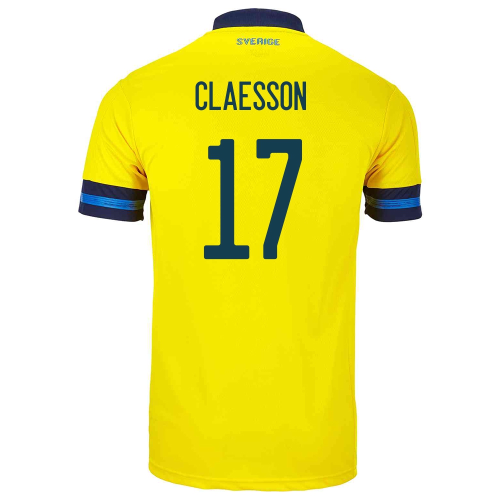 Damen Schwedische Fussballnationalmannschaft Viktor Claesson #17 Heimtrikot Gelb 2021 Trikot