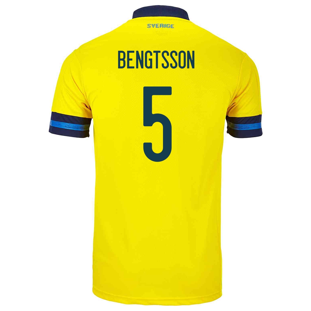Kinder Schwedische Fussballnationalmannschaft Pierre Bengtsson #5 Heimtrikot Gelb 2021 Trikot