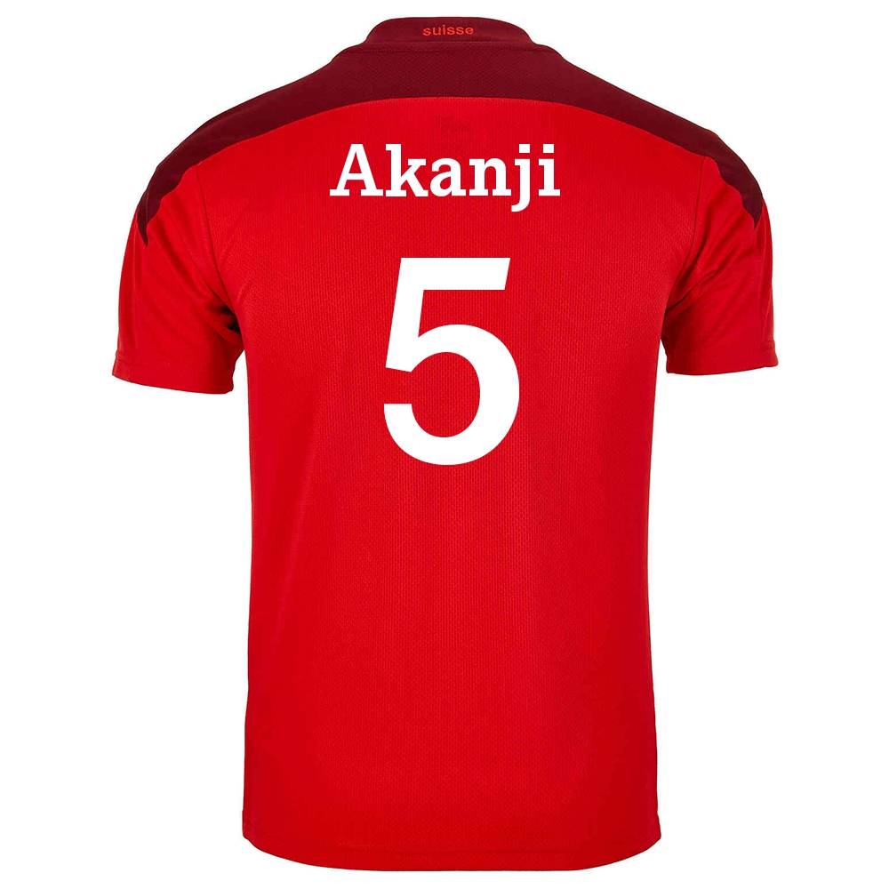 Kinder Schweizer Fussballnationalmannschaft Manuel Akanji #5 Heimtrikot Rot 2021 Trikot