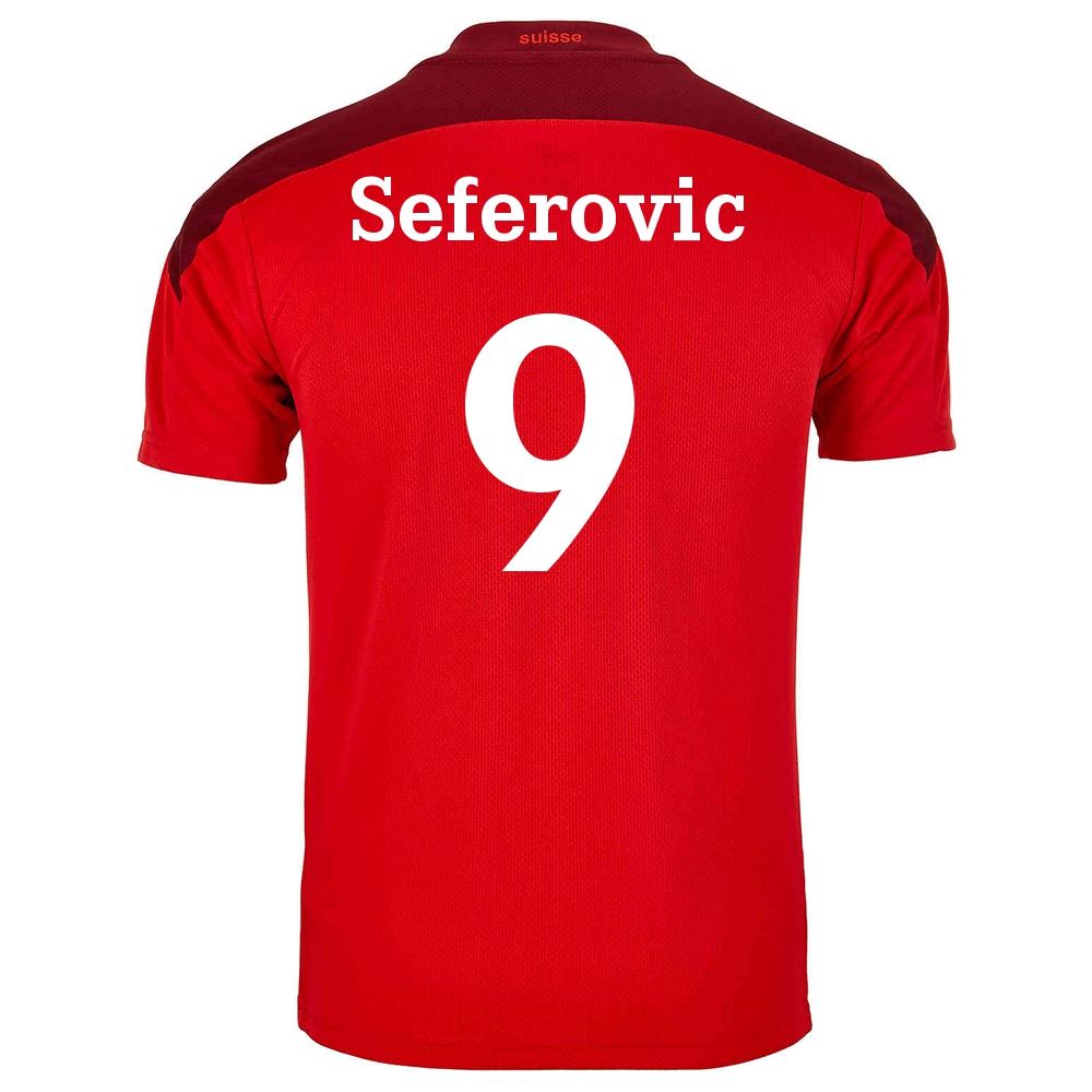 Kinder Schweizer Fussballnationalmannschaft Haris Seferovic #9 Heimtrikot Rot 2021 Trikot