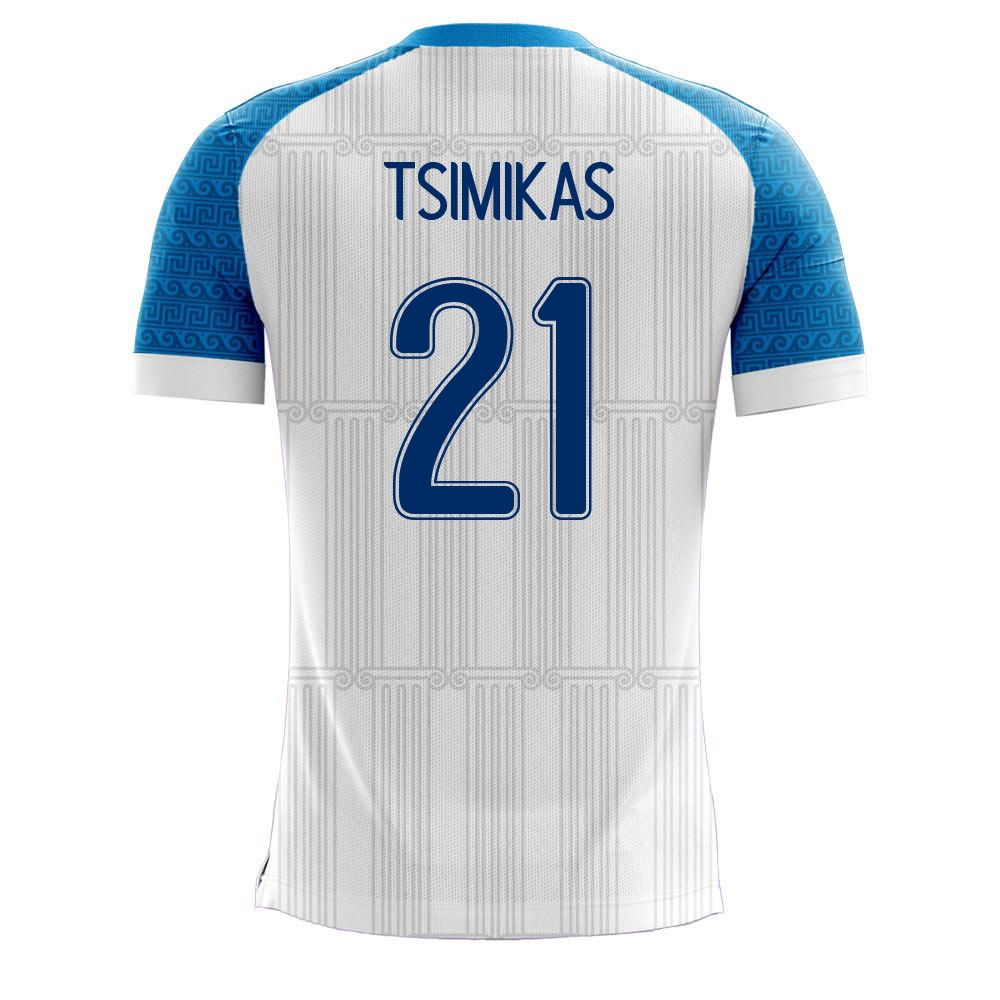 Damen Griechische Fussballnationalmannschaft Konstantinos Tsimikas #21 Heimtrikot Weiß 2021 Trikot