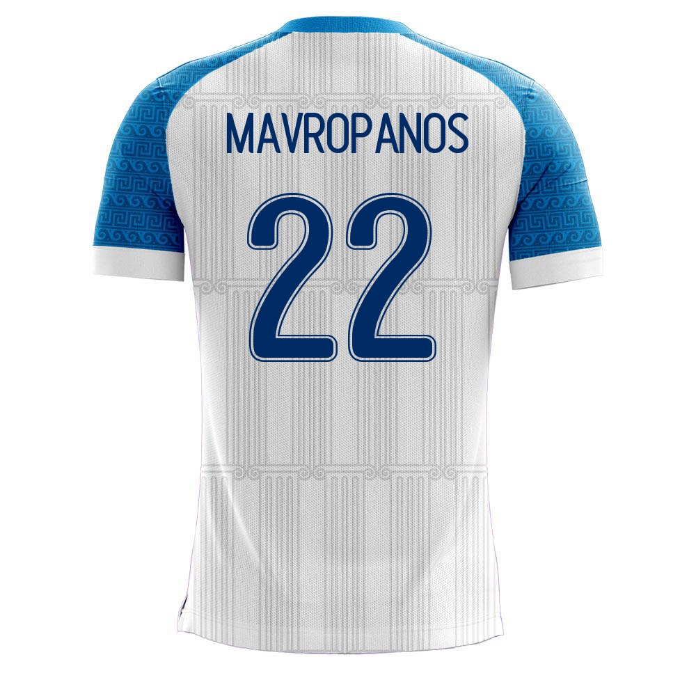 Kinder Griechische Fussballnationalmannschaft Konstantinos Mavropanos #22 Heimtrikot Weiß 2021 Trikot