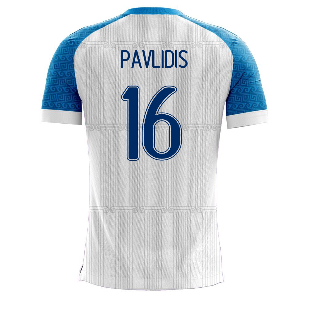 Damen Griechische Fussballnationalmannschaft Vangelis Pavlidis #16 Heimtrikot Weiß 2021 Trikot