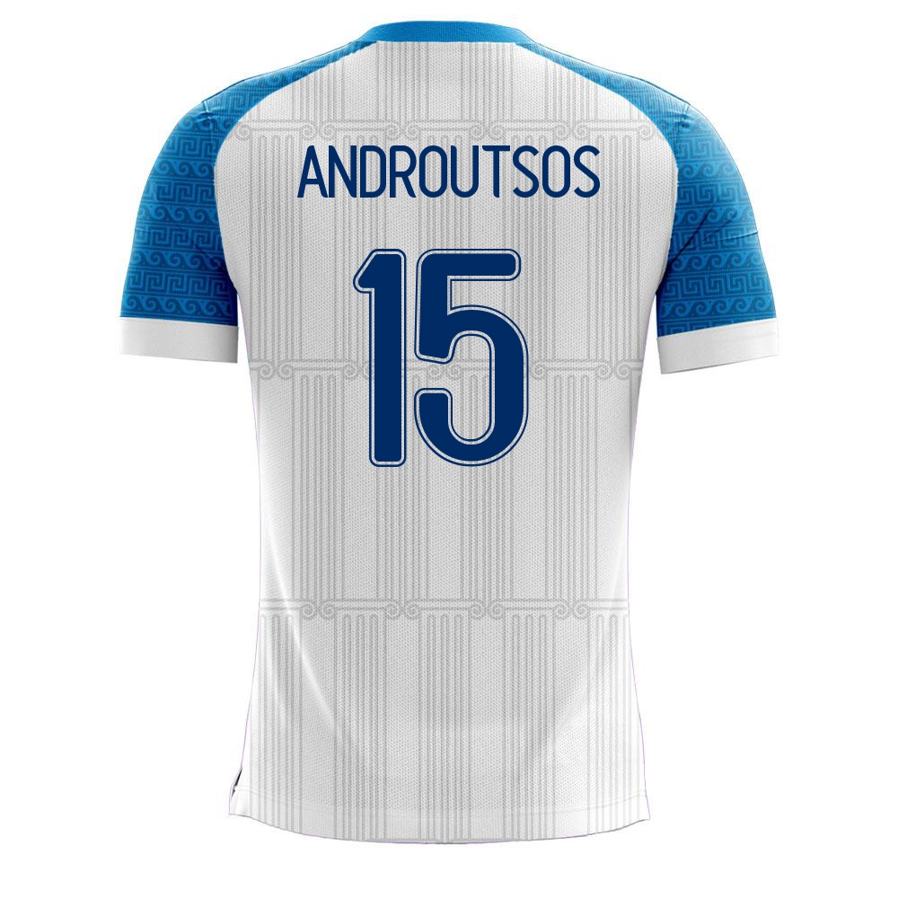 Kinder Griechische Fussballnationalmannschaft Athanasios Androutsos #15 Heimtrikot Weiß 2021 Trikot