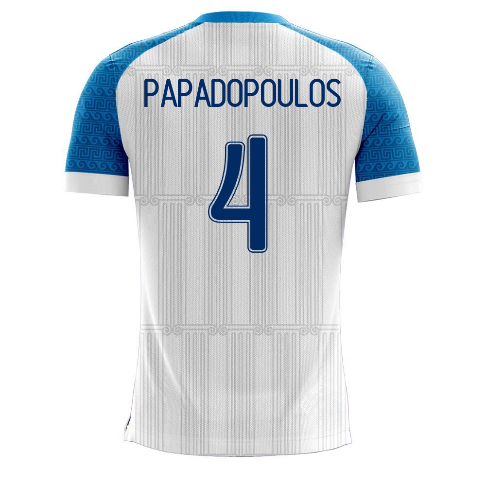 Damen Griechische Fussballnationalmannschaft Kyriakos Papadopoulos #4 Heimtrikot Weiß 2021 Trikot