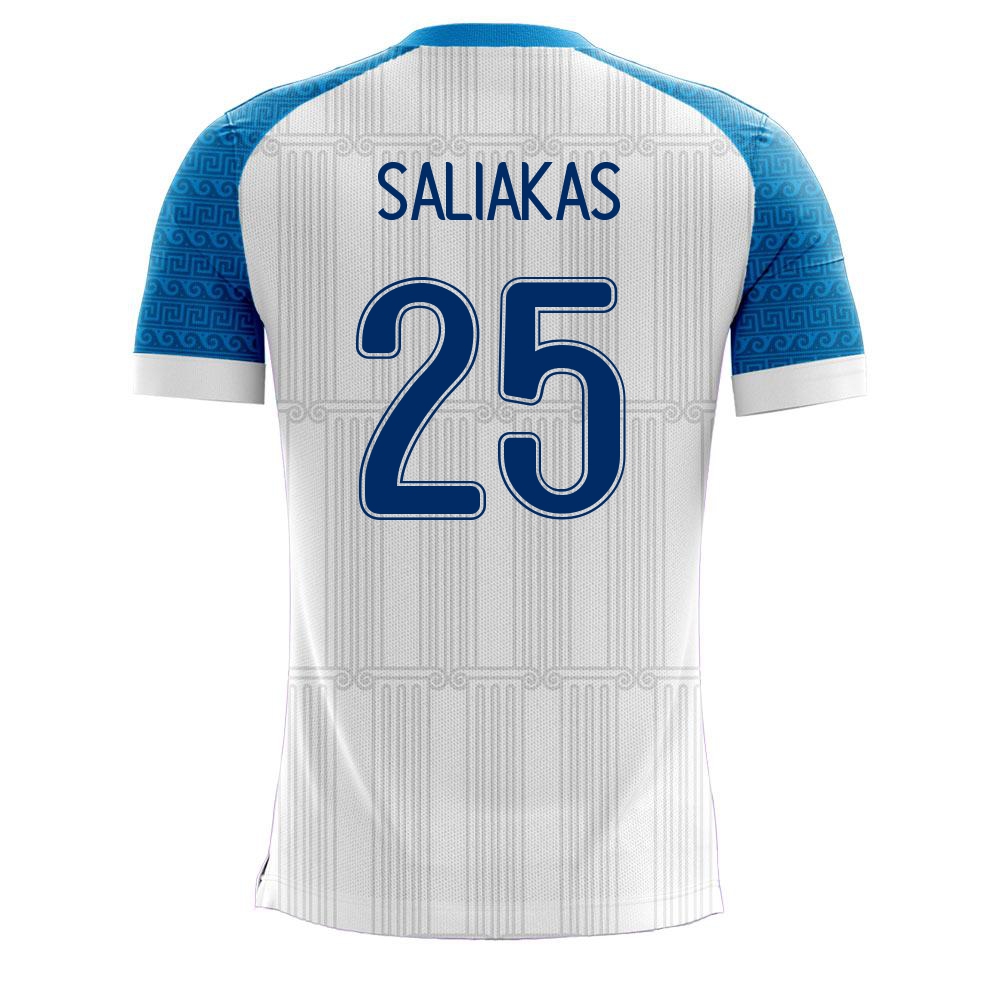 Herren Griechische Fussballnationalmannschaft Manolis Saliakas #25 Heimtrikot Weiß 2021 Trikot