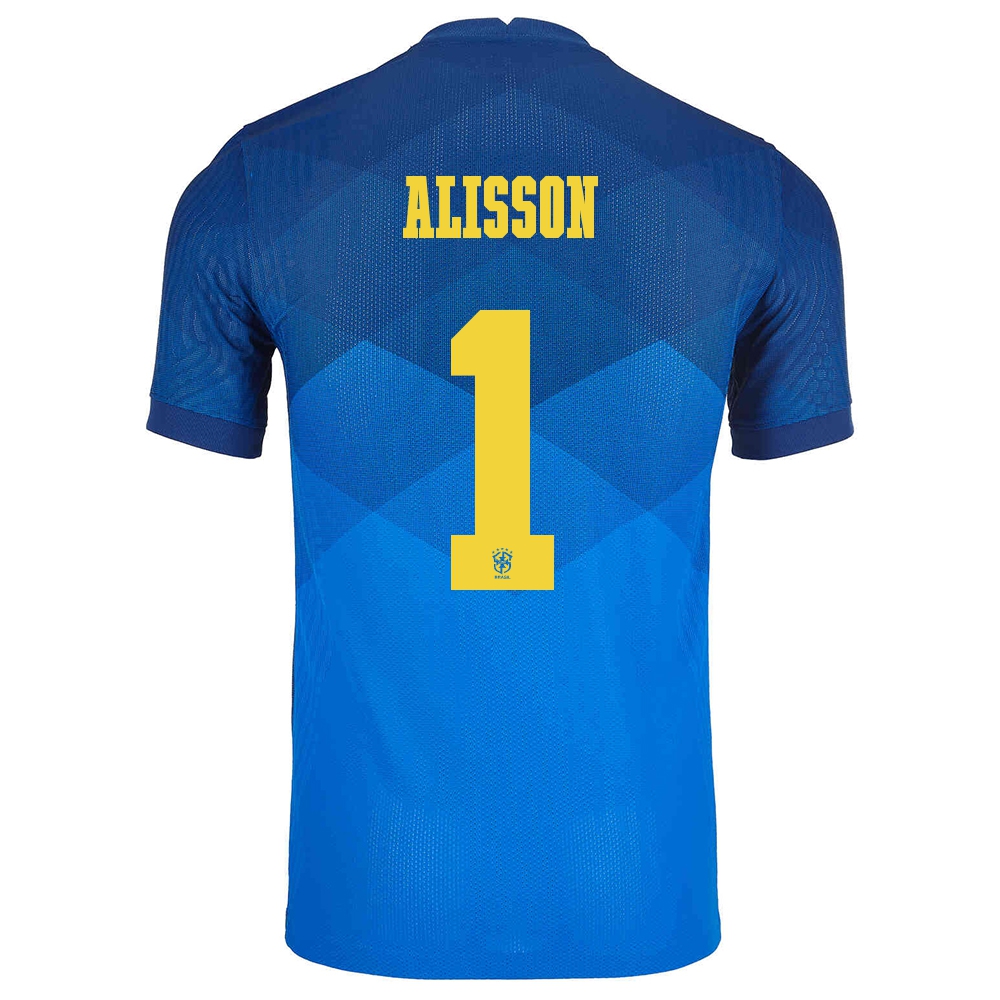 Herren Brasilianische Fussballnationalmannschaft Alisson #1 Auswärtstrikot Blau 2021 Trikot